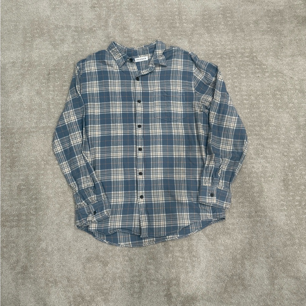 PacSun Blue and White Casual Button Down Shirt